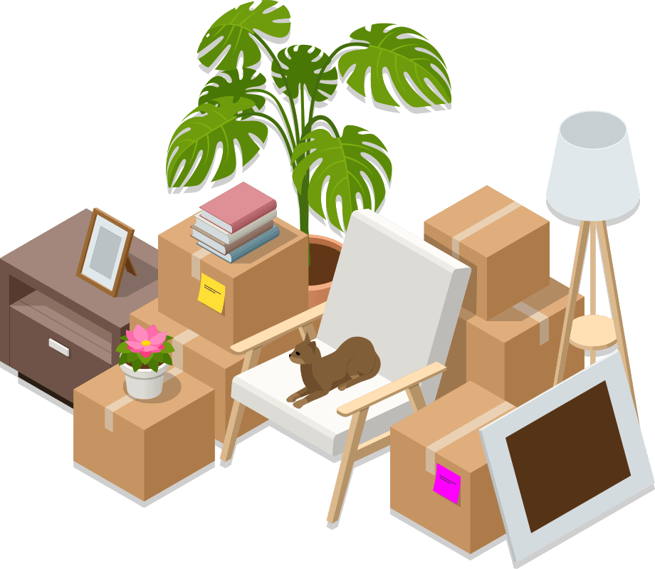 Image of a pile of boxes and furniture ready to be moved